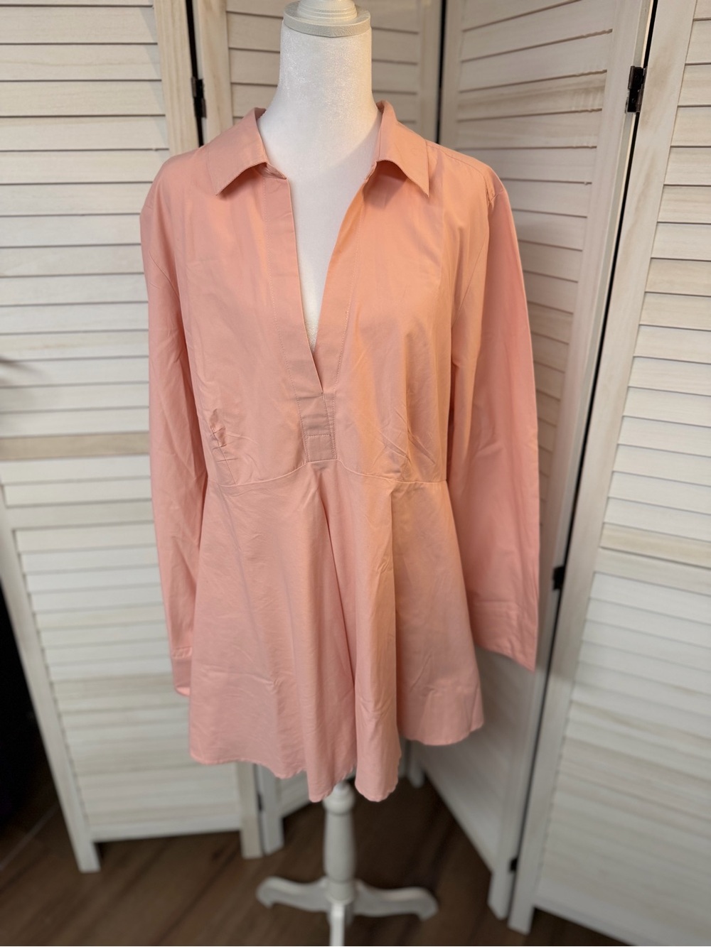 Roaman's Plus Size Peach V-Neck SWING TUNIC 100% COTTON POPLIN SZ 24W NWOT